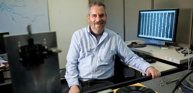 Carl Haber ’80, ’85 GSAS says it took only one hour to restore the recording of Alexander Graham Bell’s voice but 10 years to develop the process that enabled him to do so. COURTESY JOHN D. AND CATHERINE T. MacARTHUR FOUNDATION